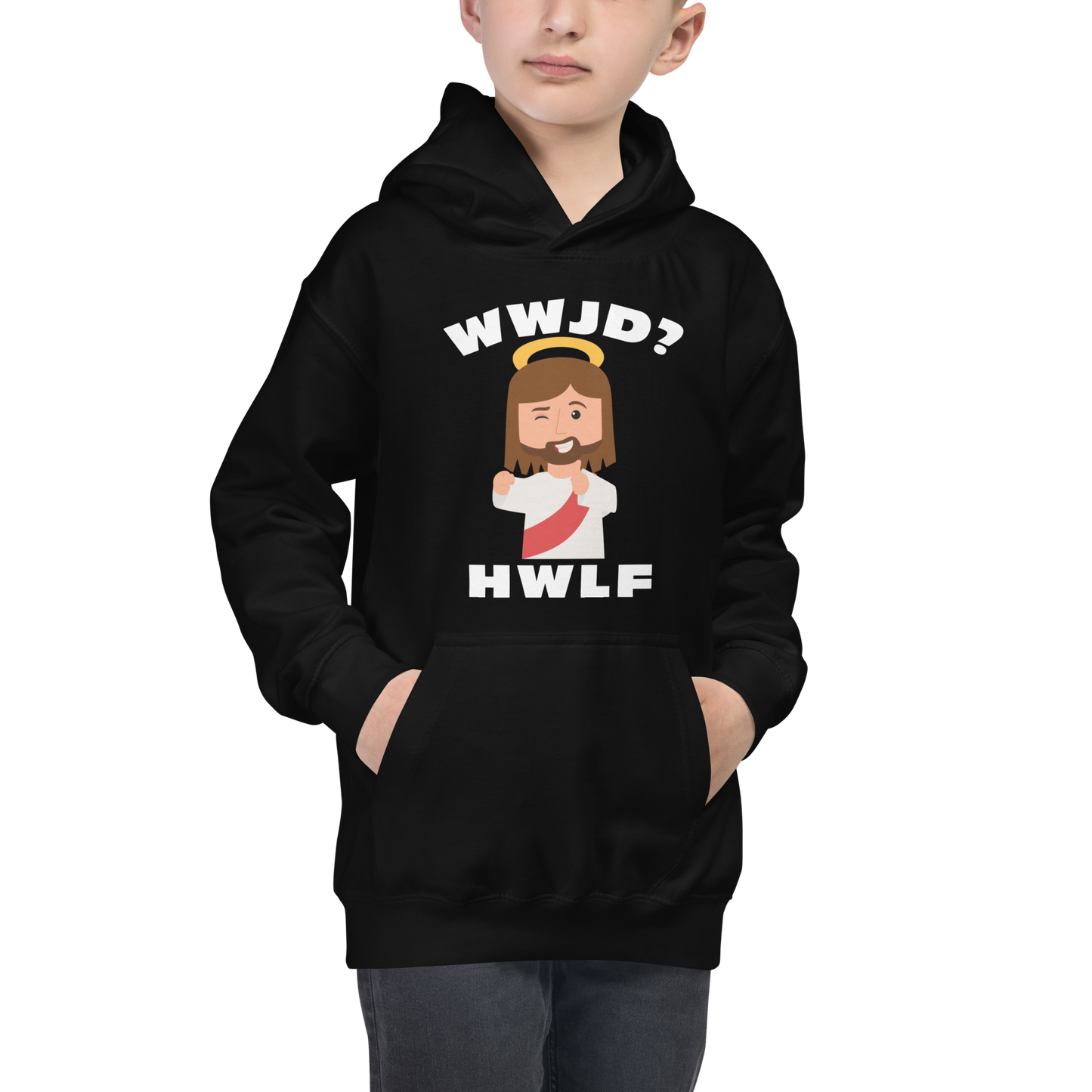 Kids' Hoodie – WWJD? HWLF (four colors)