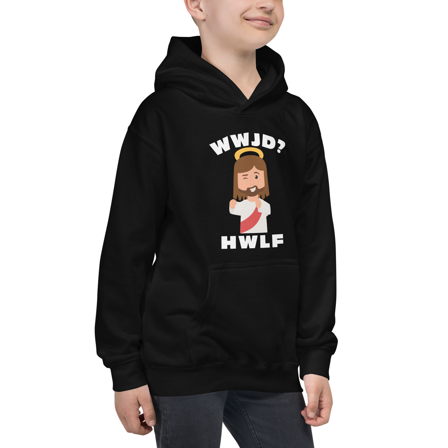 Kids' Hoodie – WWJD? HWLF (four colors)