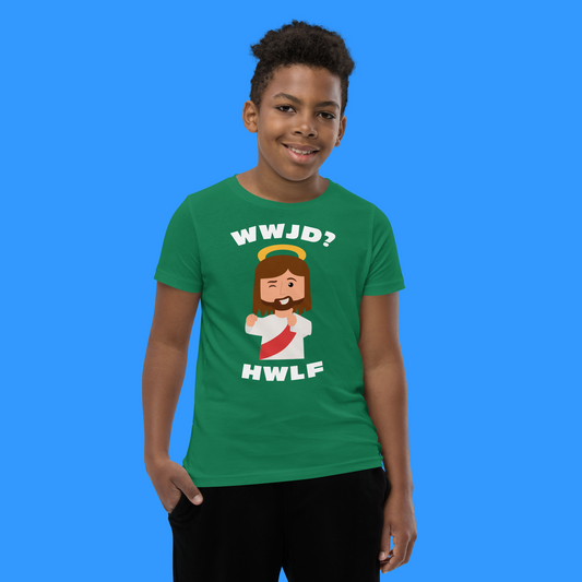 Youth Short Sleeve T-Shirt – WWJD? HWLF (10 colors)