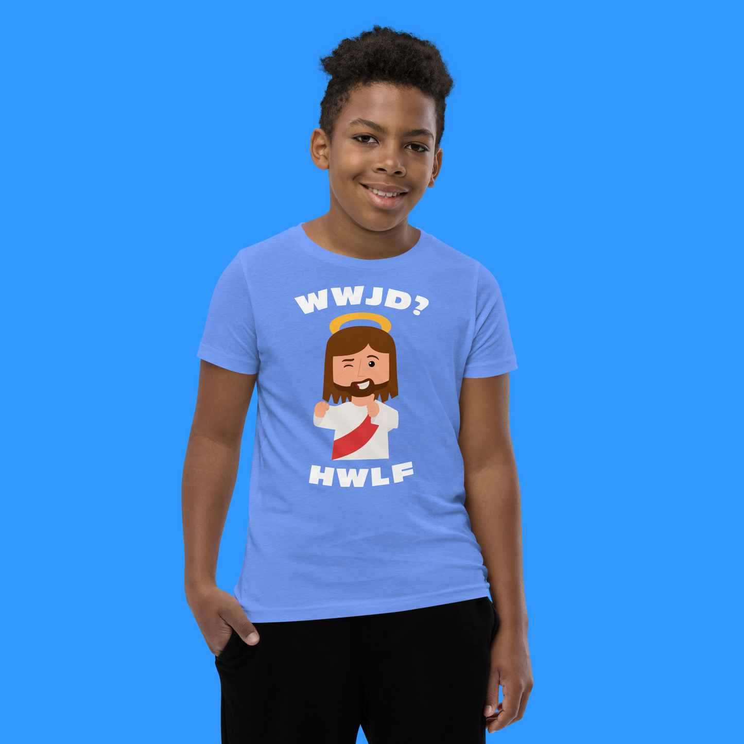 Youth Short Sleeve T-Shirt – WWJD? HWLF (10 colors)