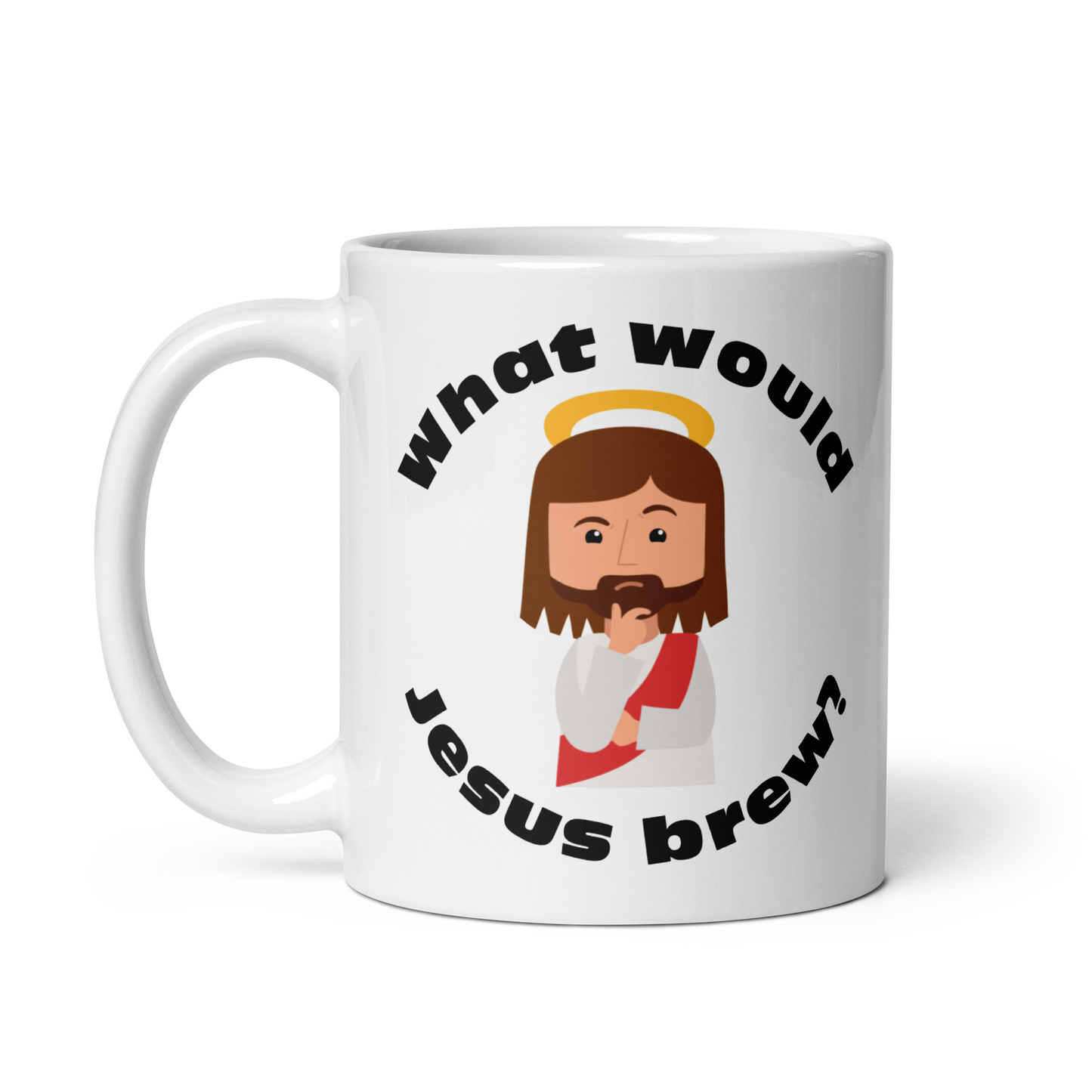 White Glossy Mug – What would Jesus brew? (11oz)