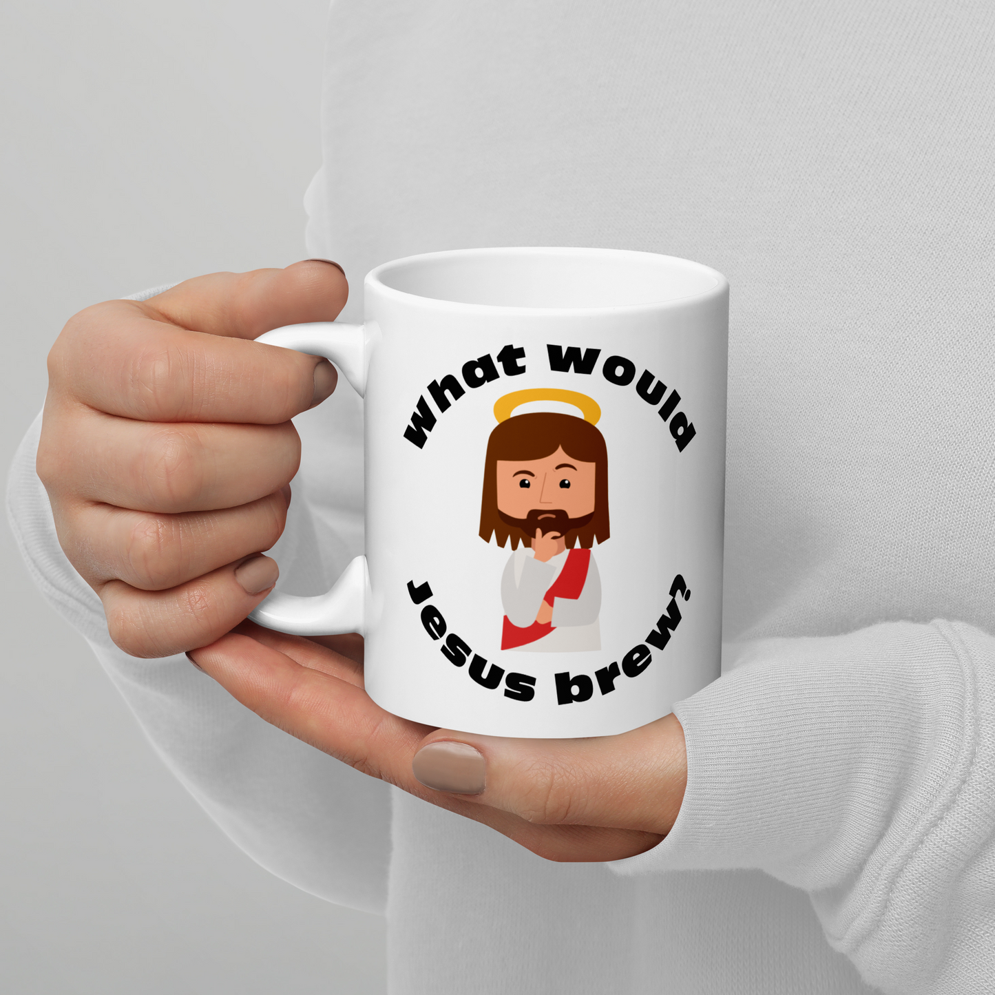 White Glossy Mug – What would Jesus brew? (11oz)