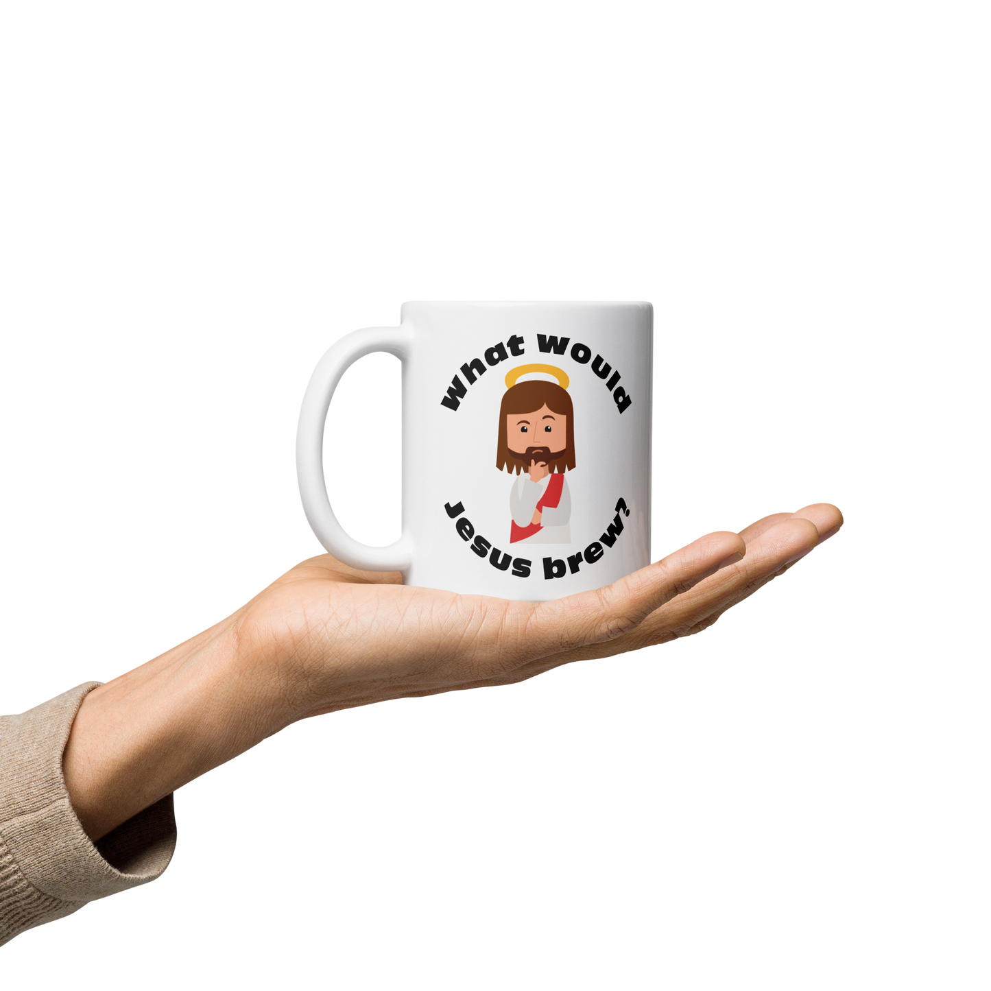 White Glossy Mug – What would Jesus brew? (11oz)