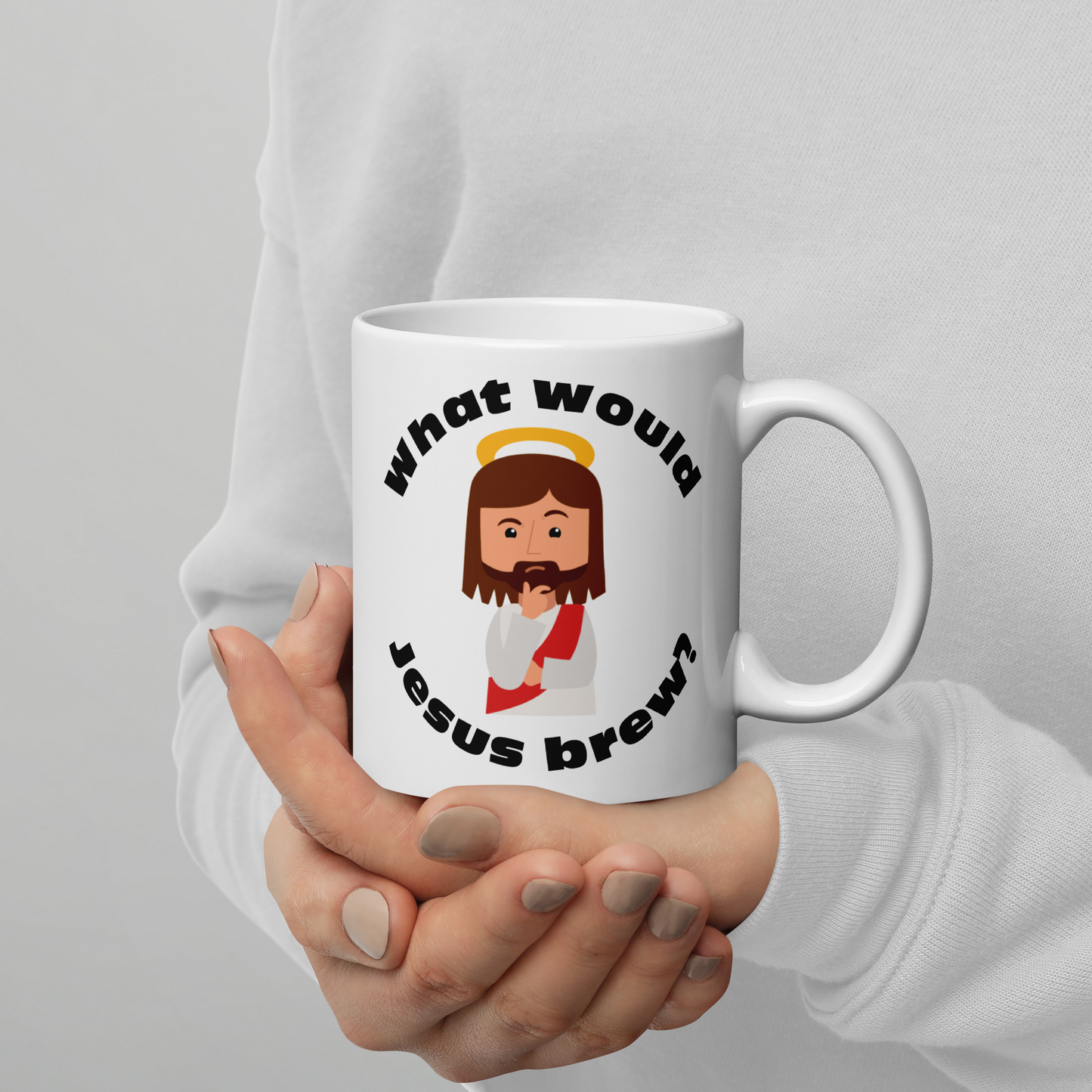 White Glossy Mug – What would Jesus brew? (11oz)