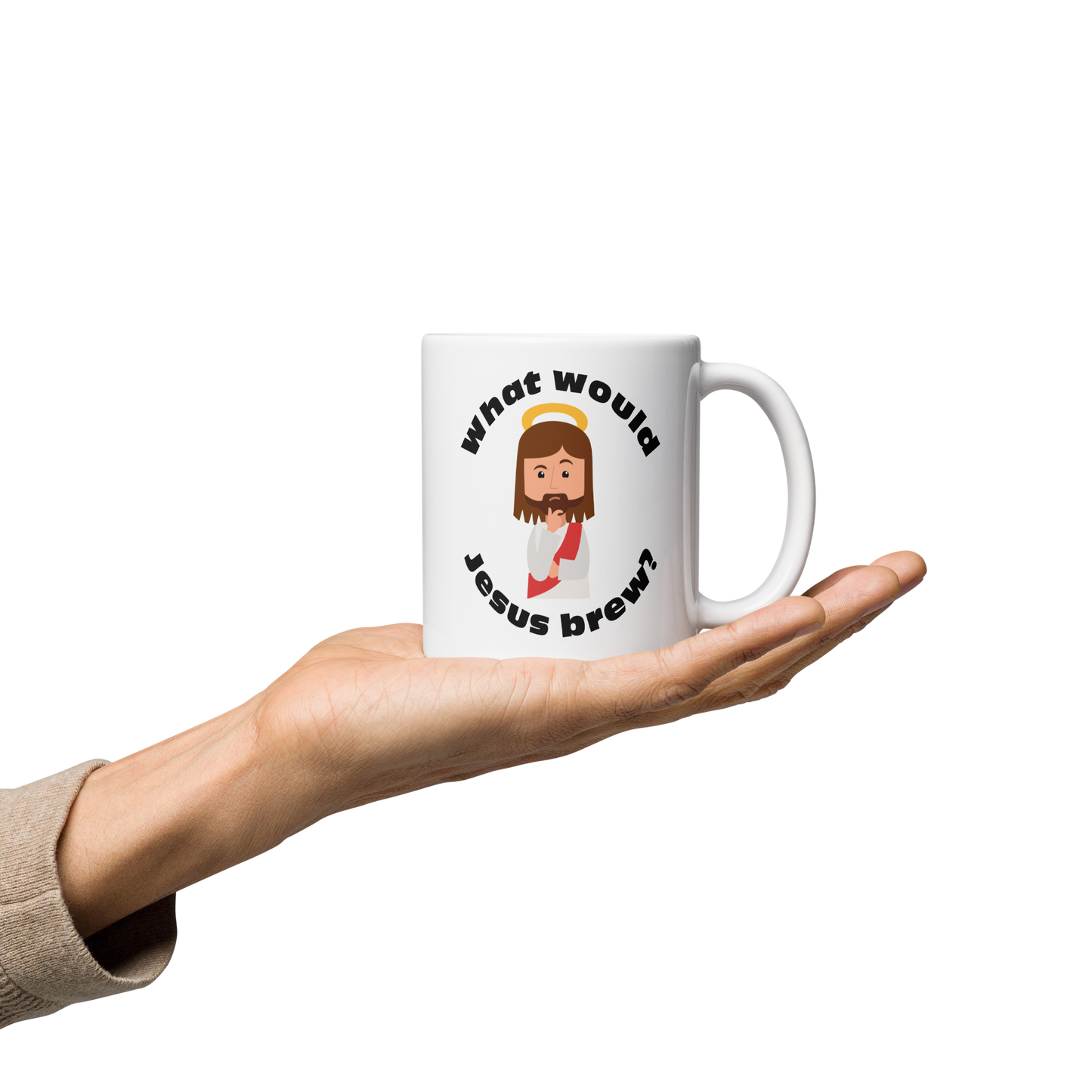 White Glossy Mug – What would Jesus brew? (11oz)