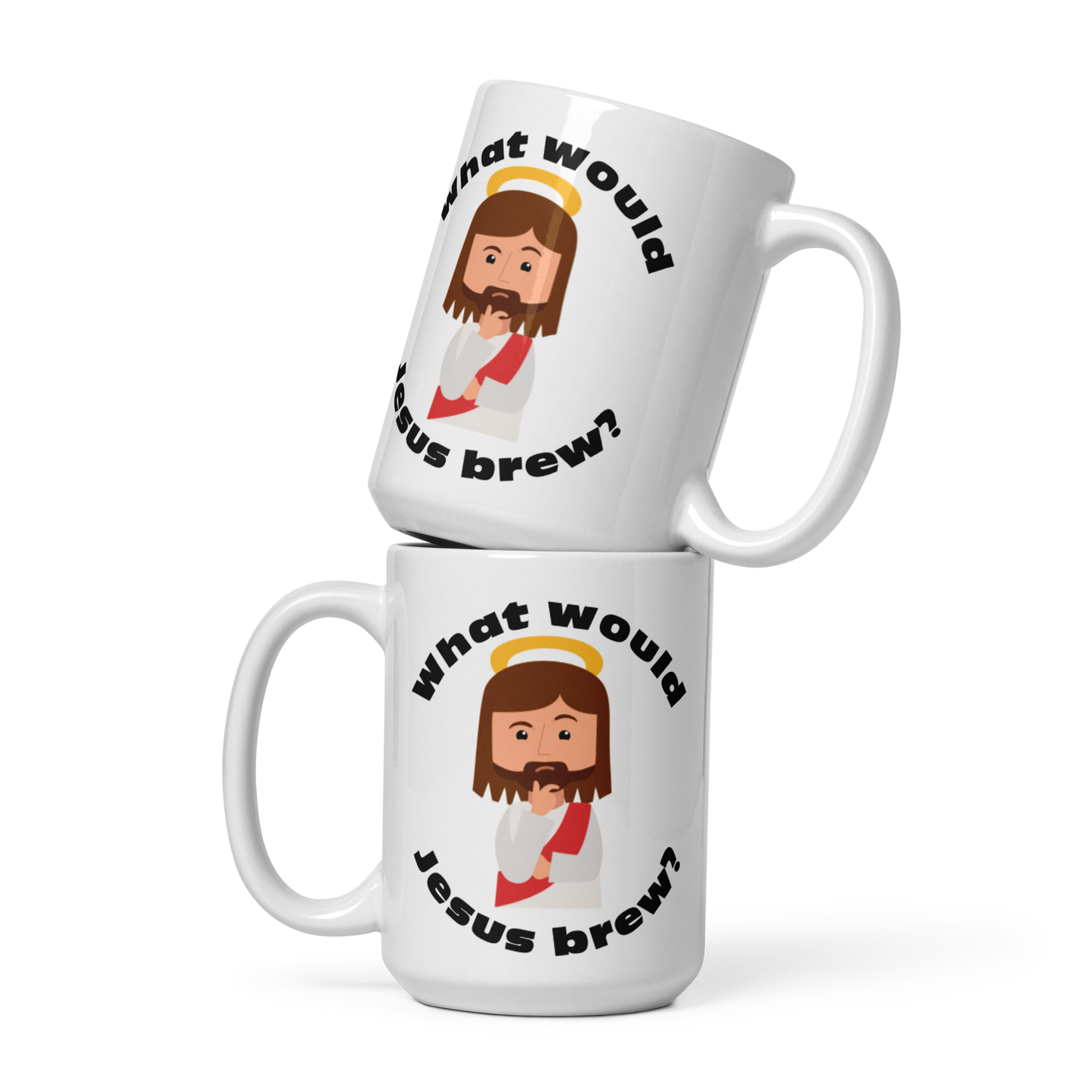 White Glossy Mug – What would Jesus brew? (15oz)