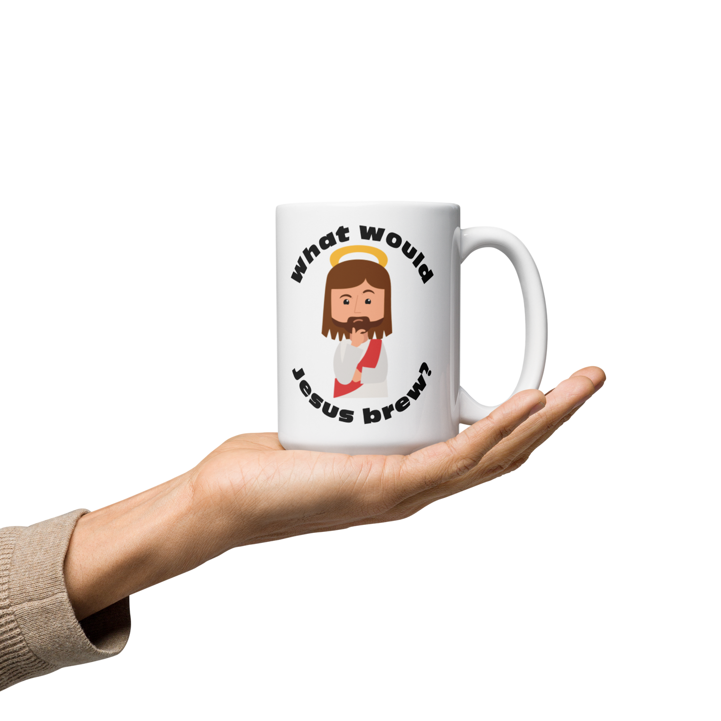 White Glossy Mug – What would Jesus brew? (15oz)