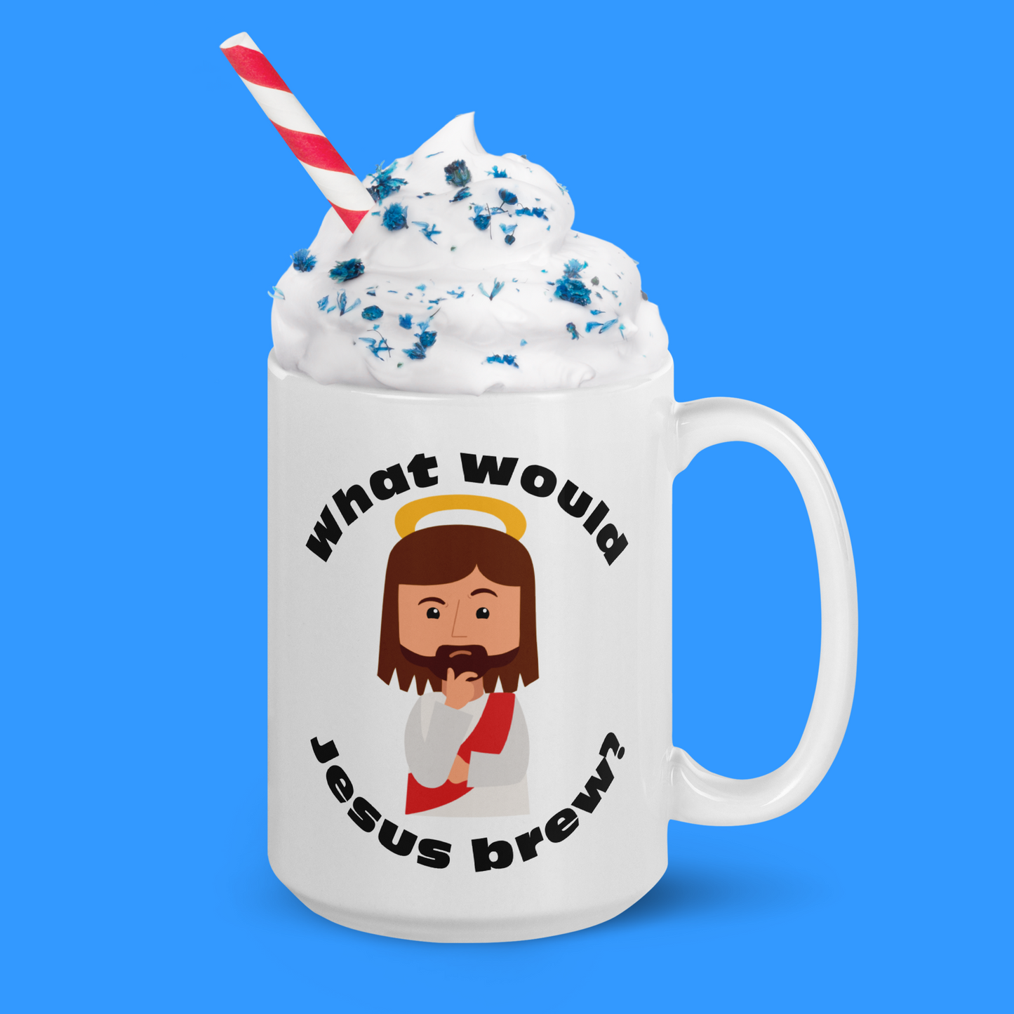 White Glossy Mug – What would Jesus brew? (15oz)