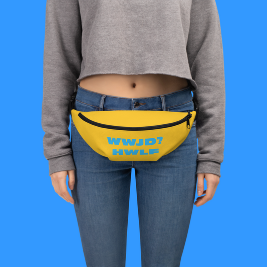 Fanny Pack – WWJD? HWLF (gold/blue; two sizes)