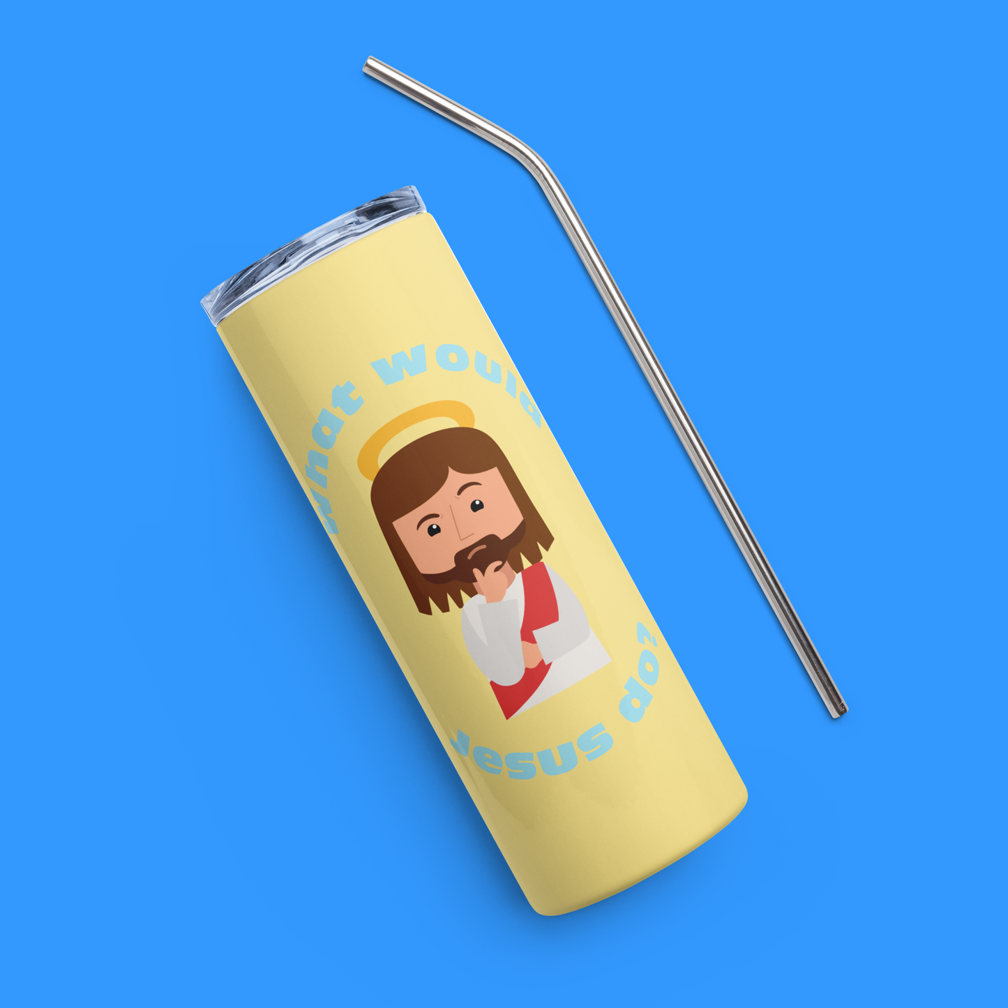 Yellow/Blue Stainless Steel Tumbler – What would Jesus do? He would love first (20oz)