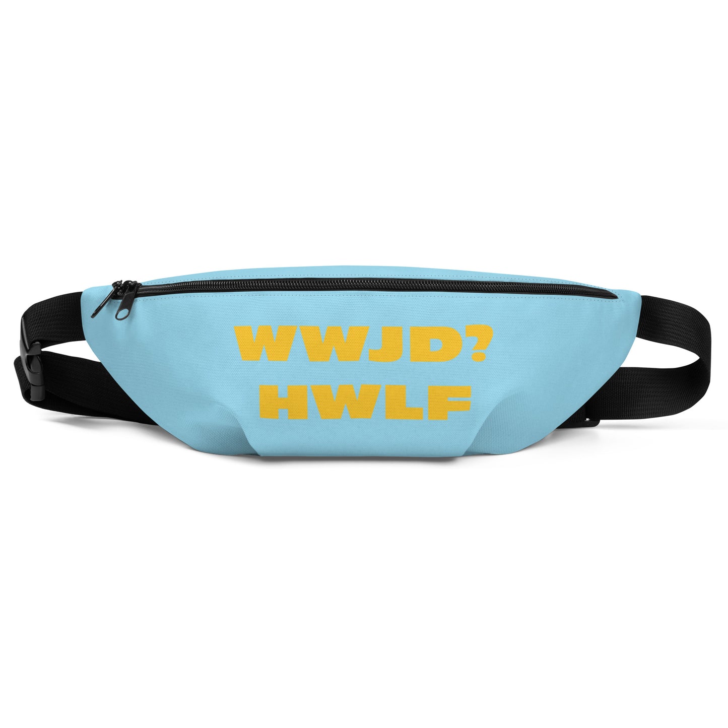 Fanny Pack – WWJD? HWLF (blue/gold; two sizes)