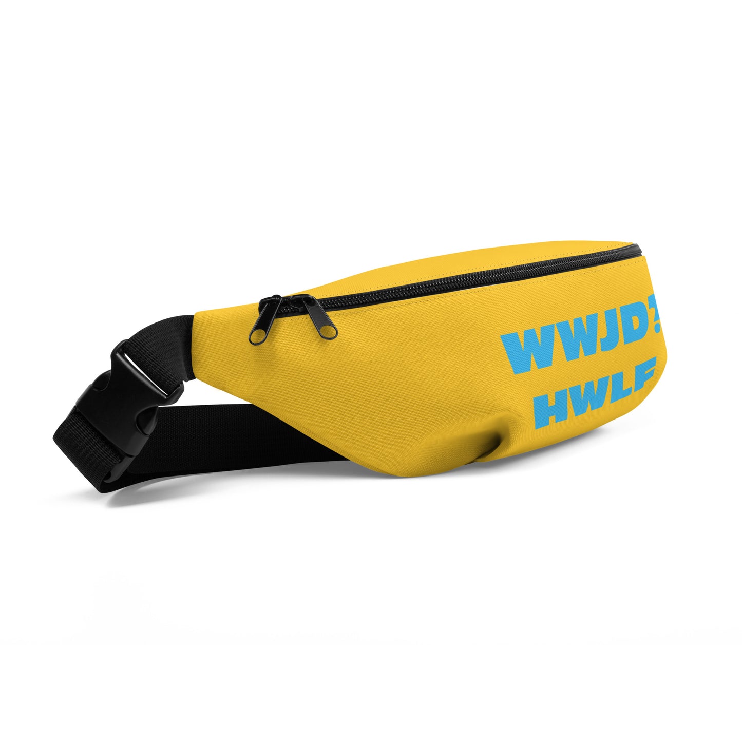 Fanny Pack – WWJD? HWLF (gold/blue; two sizes)