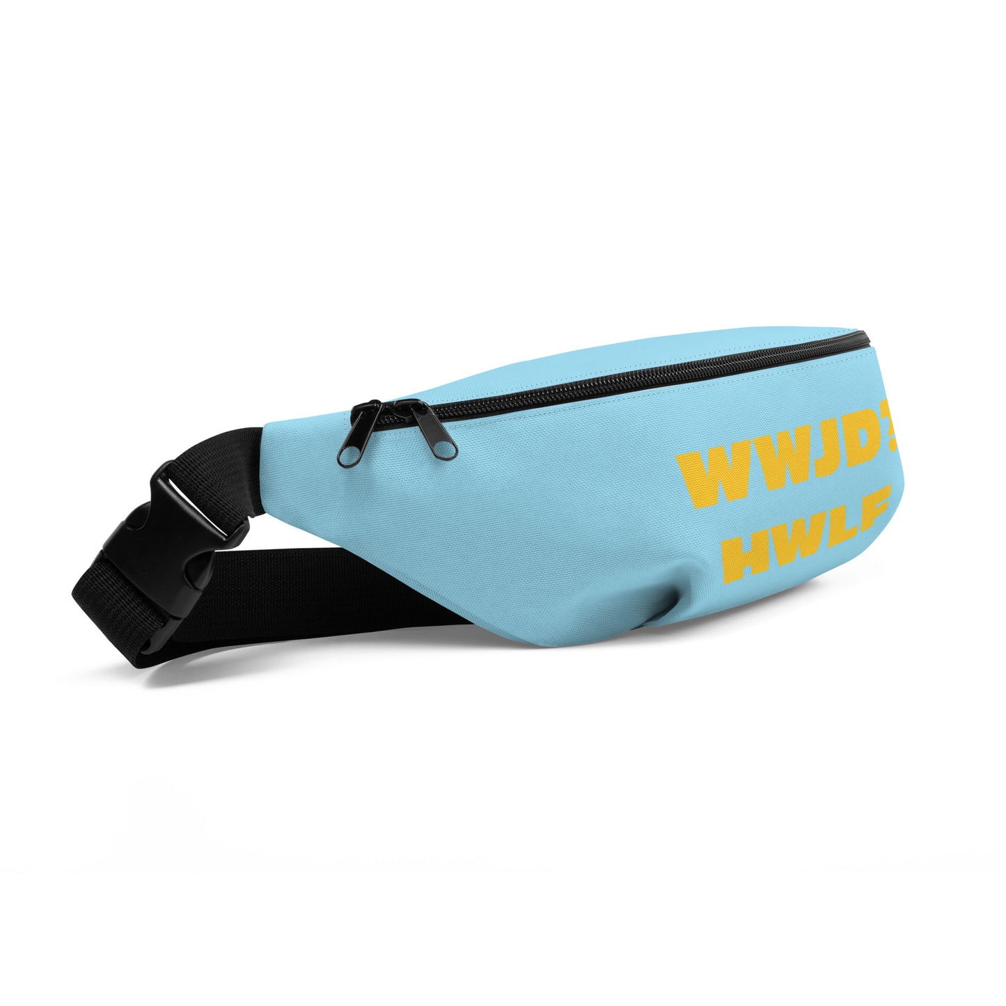 Fanny Pack – WWJD? HWLF (blue/gold; two sizes)