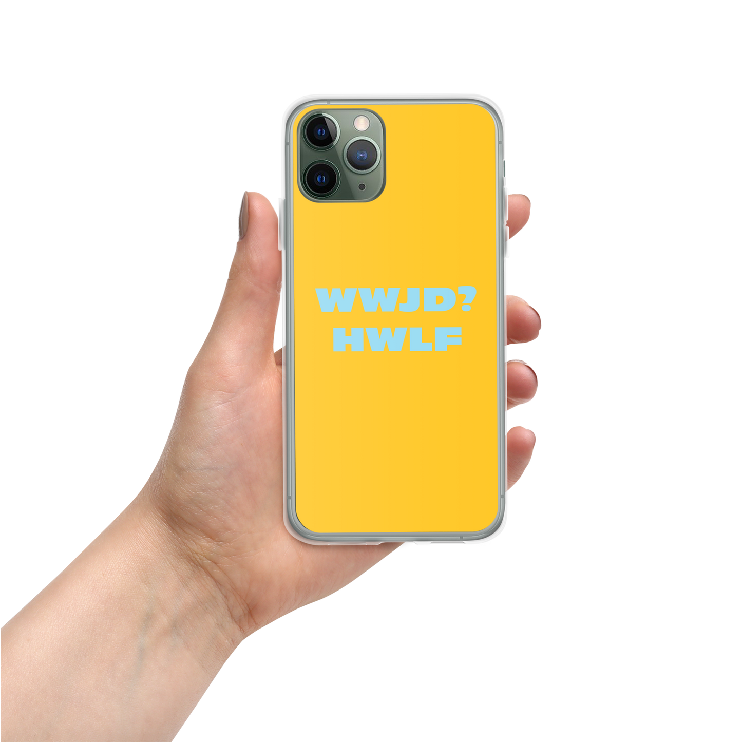 iPhone® Cases – WWJD? HWLF (gold/blue; available for most models)