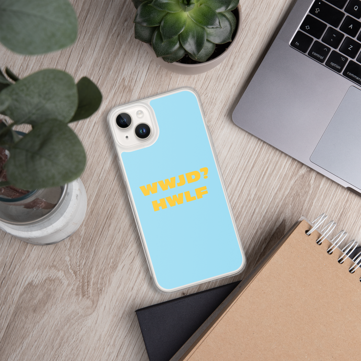 iPhone® Cases – WWJD? HWLF (blue/gold; available for most models)