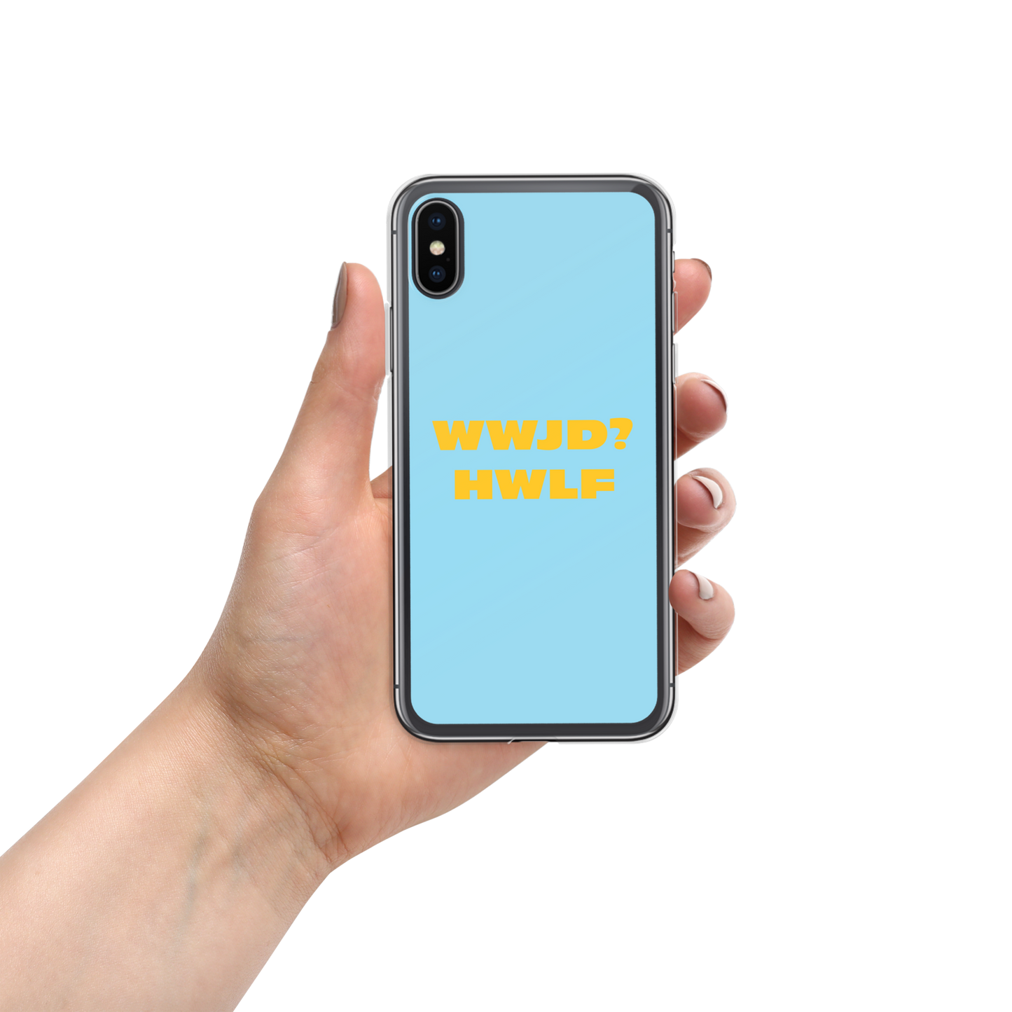 iPhone® Cases – WWJD? HWLF (blue/gold; available for most models)