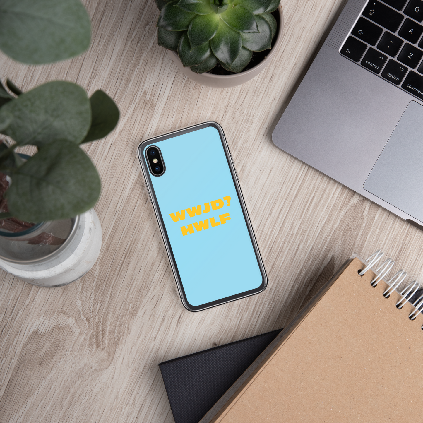 iPhone® Cases – WWJD? HWLF (blue/gold; available for most models)