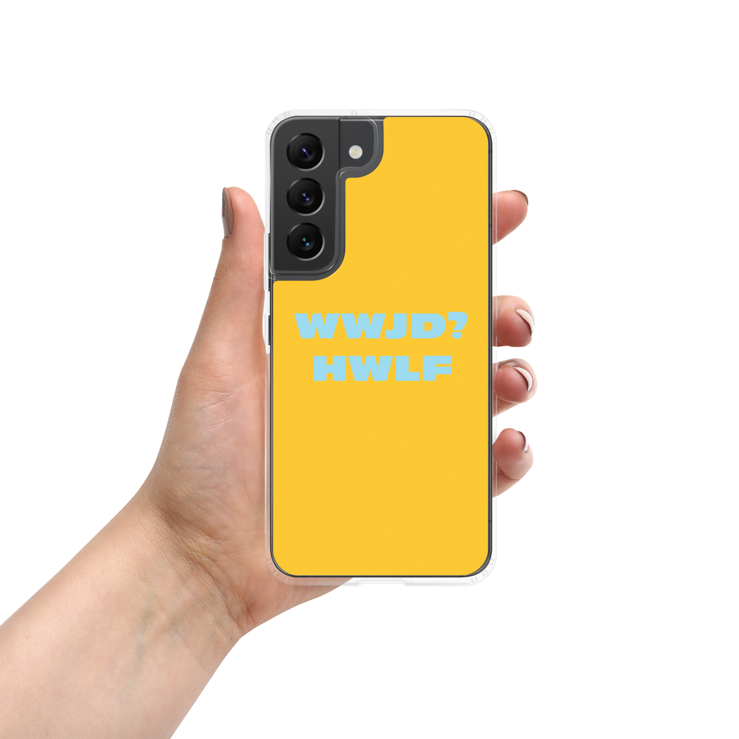 Samsung® Cases – WWJD? HWLF (gold/blue; available for most models)