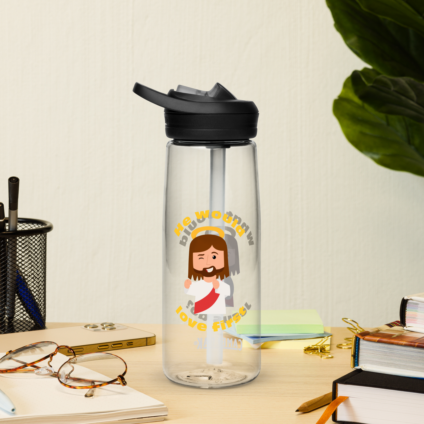 Sports Water Bottle – What would Jesus do? He would love first (25oz; four colors)