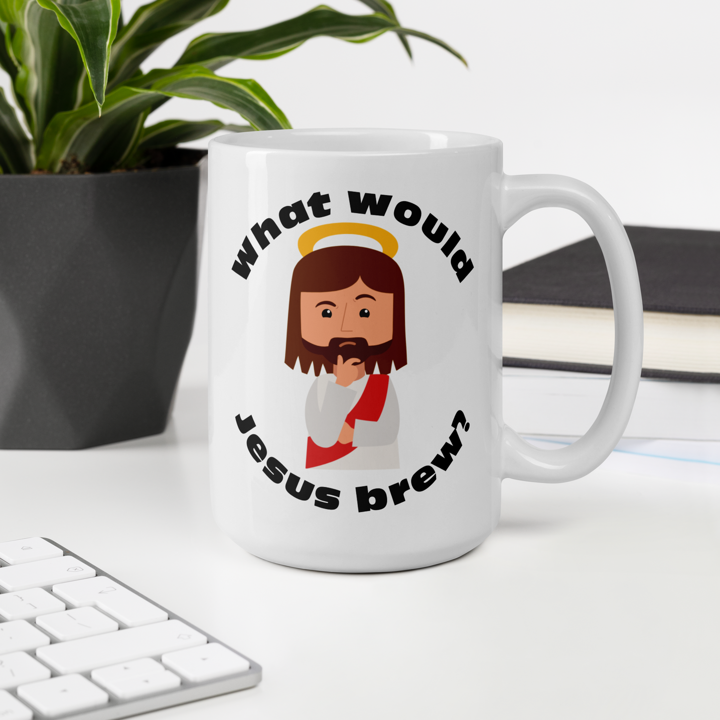 White Glossy Mug – What would Jesus brew? (15oz)