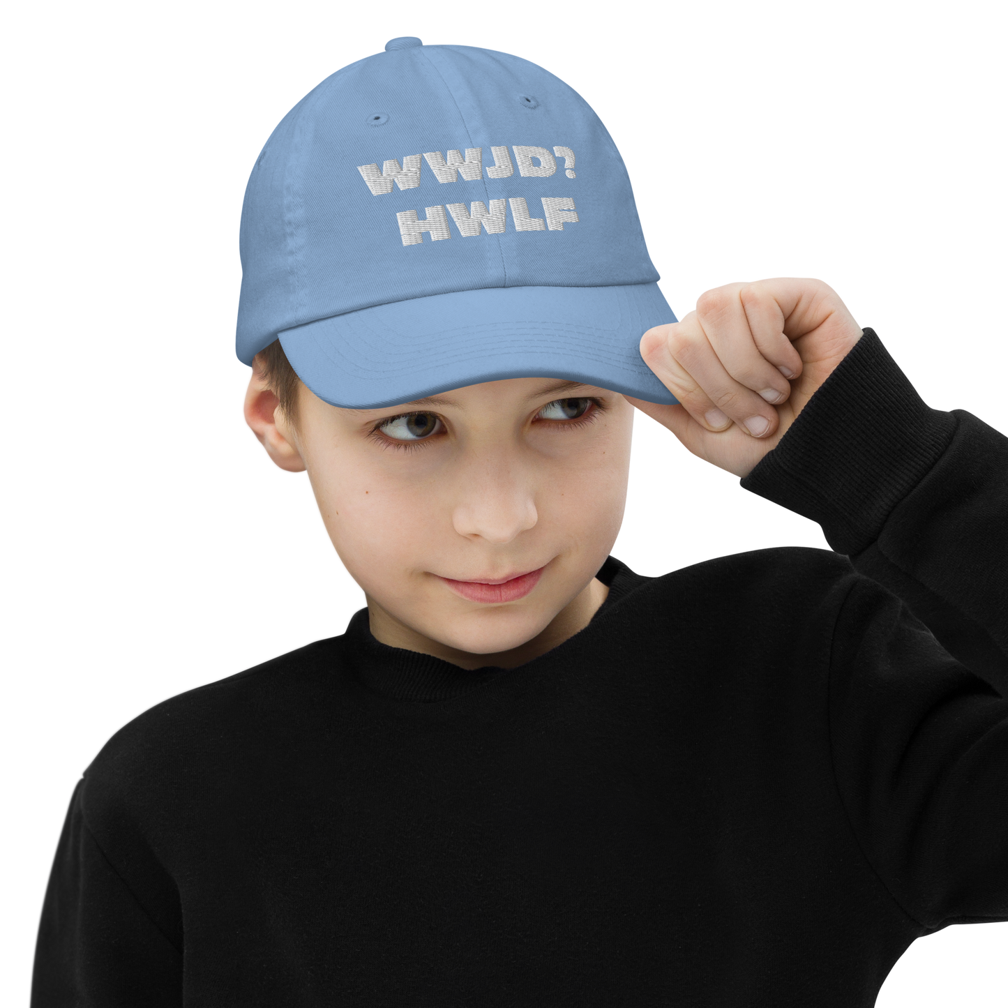 Youth Baseball Cap – WWJD? HWLF (nine colors)