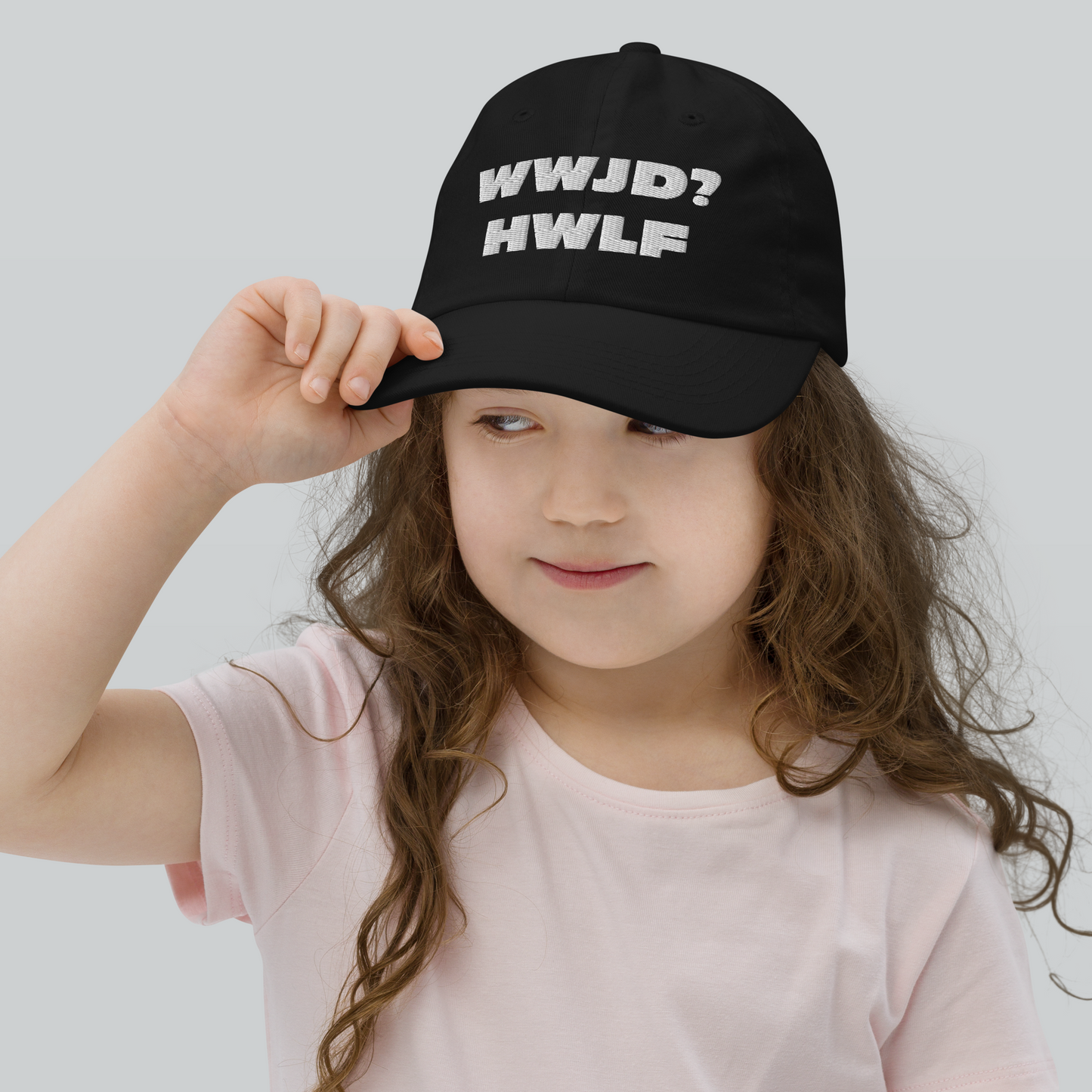 Youth Baseball Cap – WWJD? HWLF (nine colors)