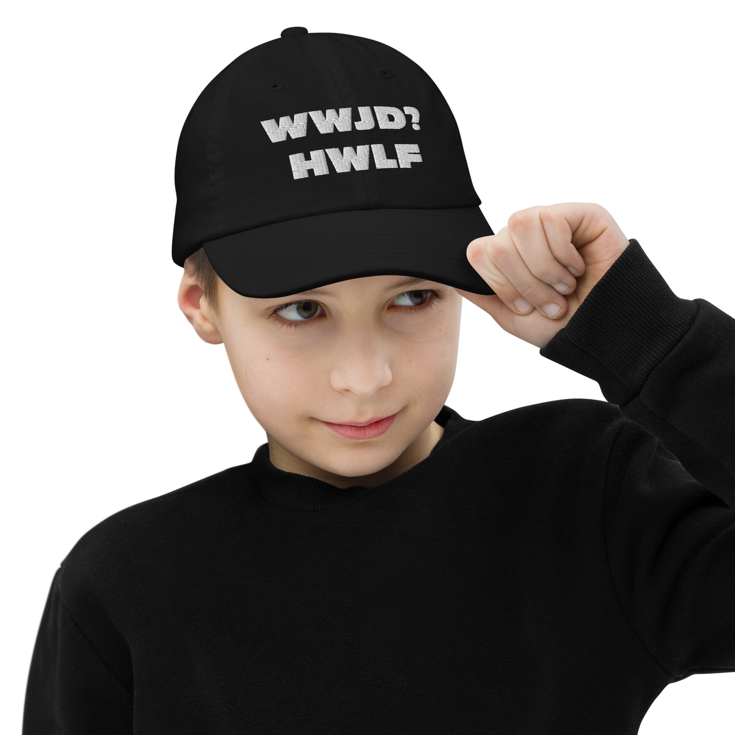 Youth Baseball Cap – WWJD? HWLF (nine colors)