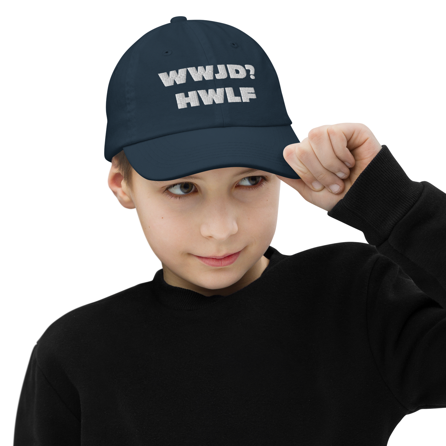 Youth Baseball Cap – WWJD? HWLF (nine colors)