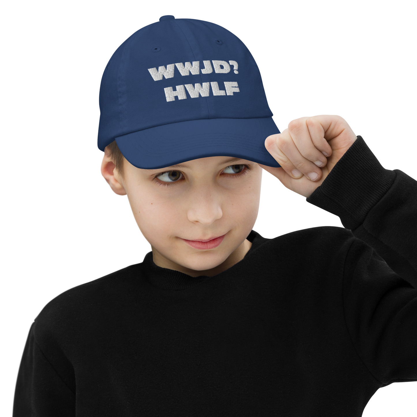 Youth Baseball Cap – WWJD? HWLF (nine colors)