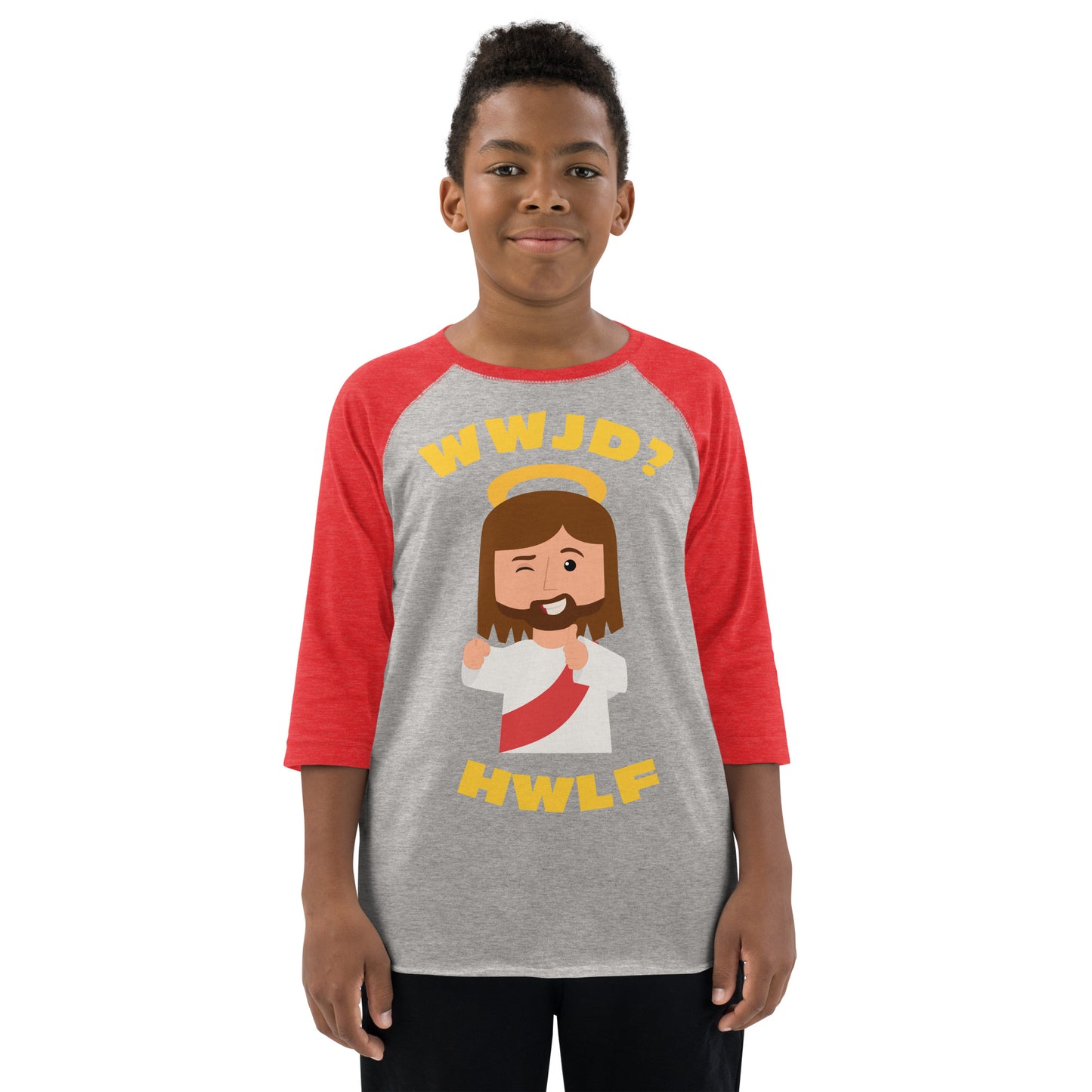 Youth Baseball Shirt – WWJD? HWLF (five variations)