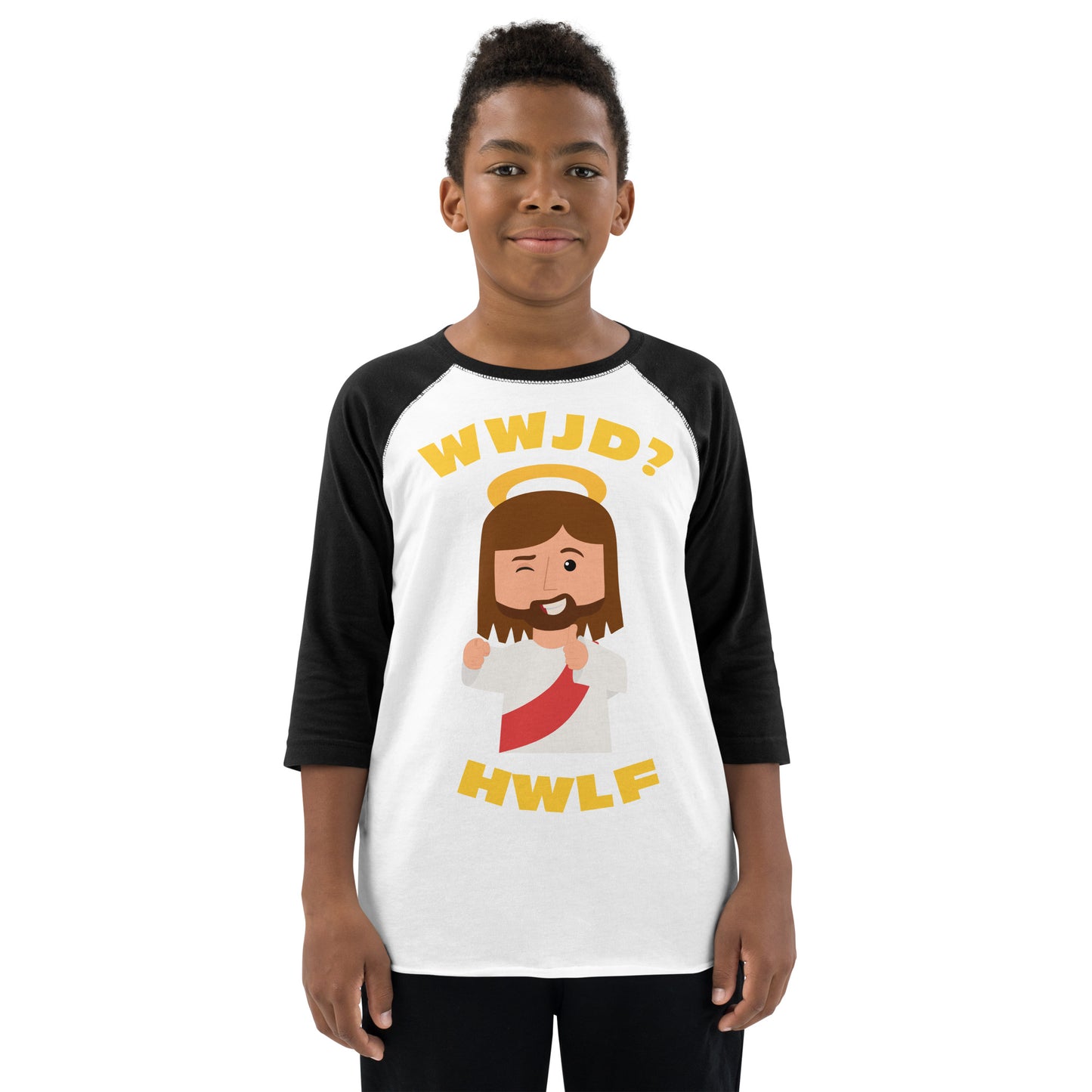 Youth Baseball Shirt – WWJD? HWLF (five variations)