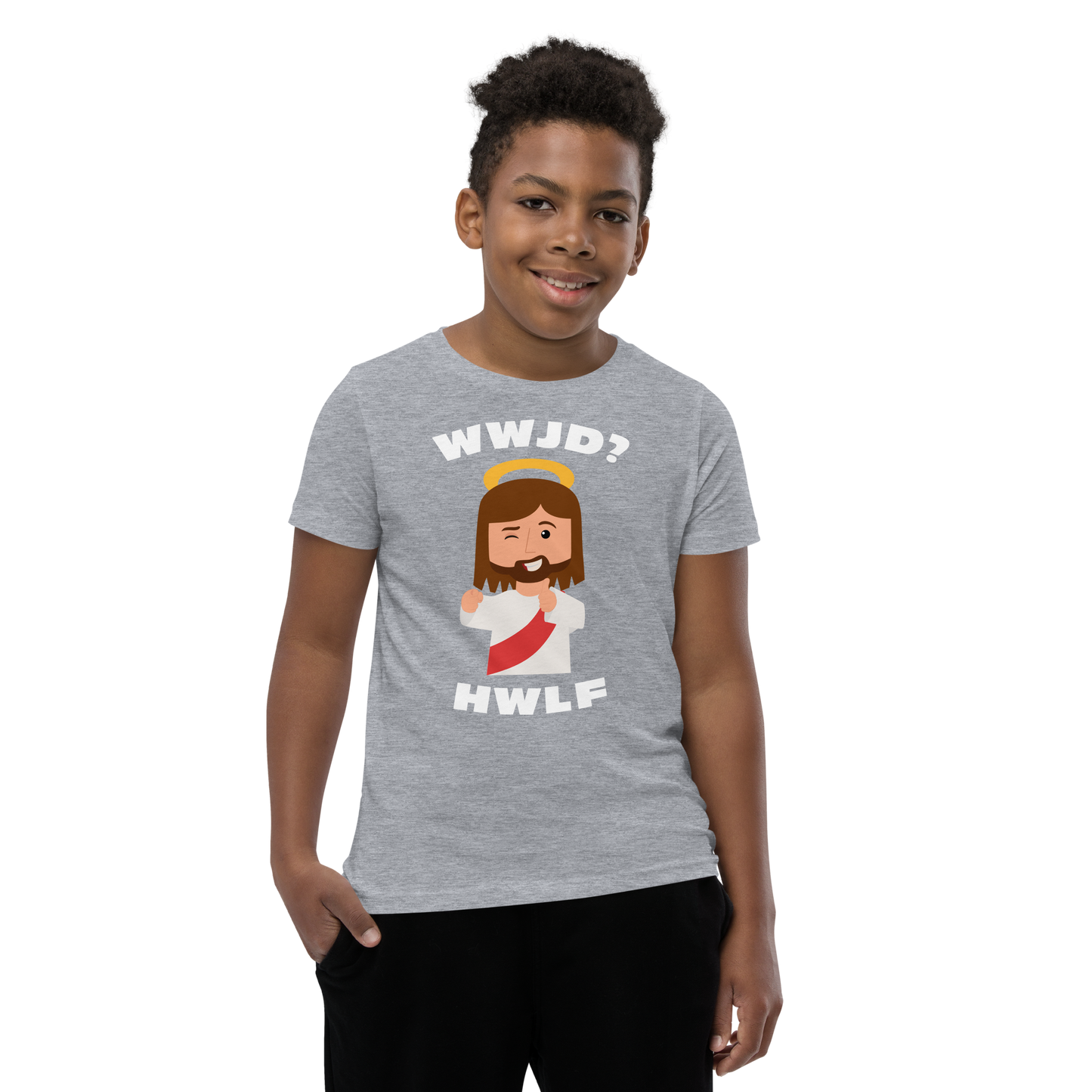 Youth Short Sleeve T-Shirt – WWJD? HWLF (10 colors)