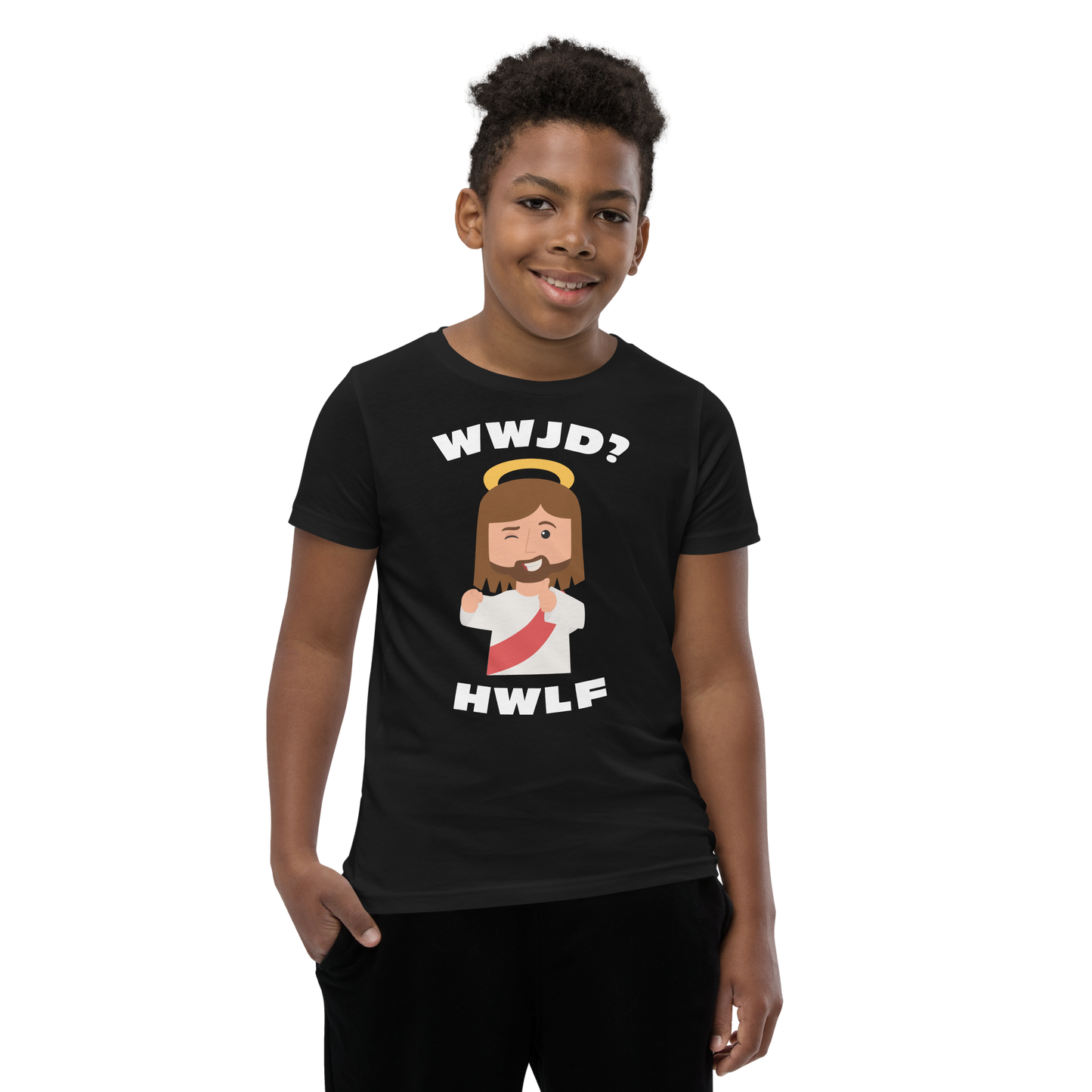 Youth Short Sleeve T-Shirt – WWJD? HWLF (10 colors)