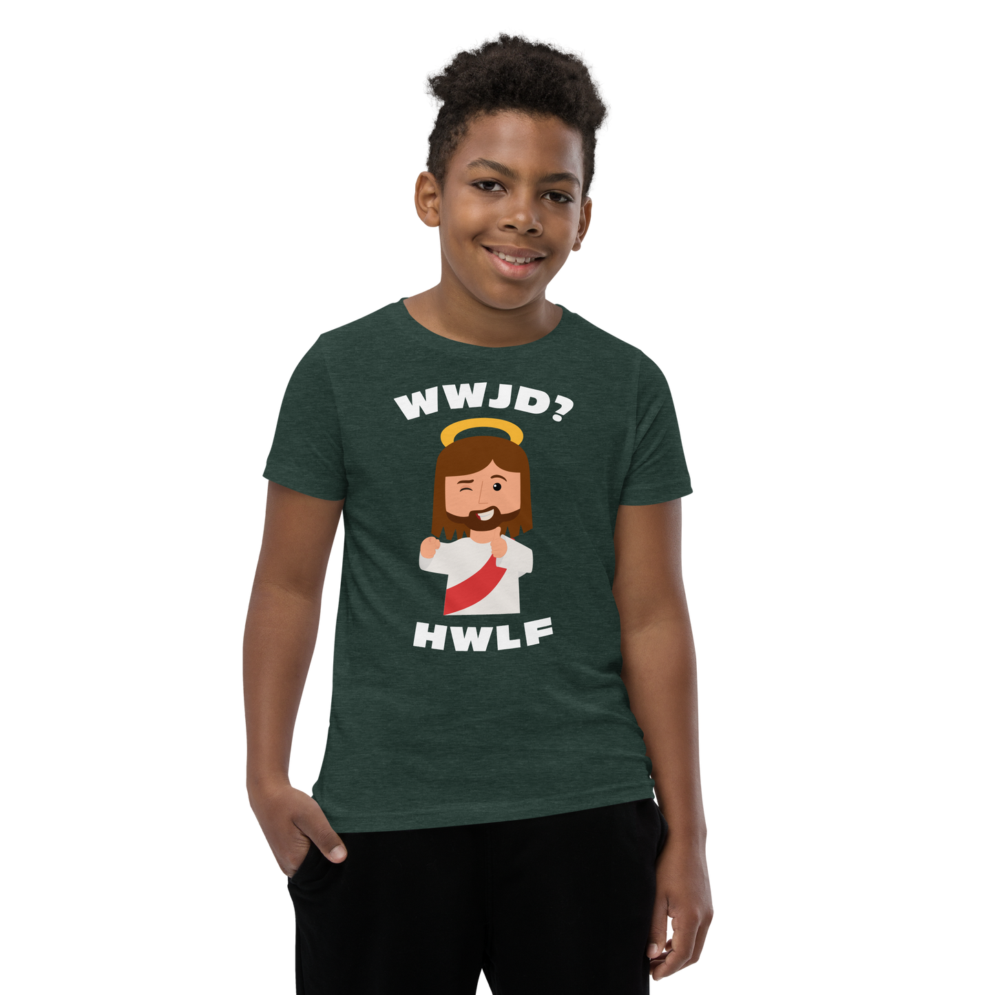 Youth Short Sleeve T-Shirt – WWJD? HWLF (10 colors)