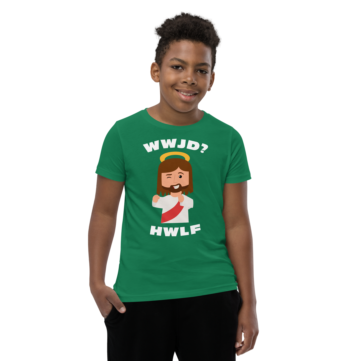 Youth Short Sleeve T-Shirt – WWJD? HWLF (10 colors)