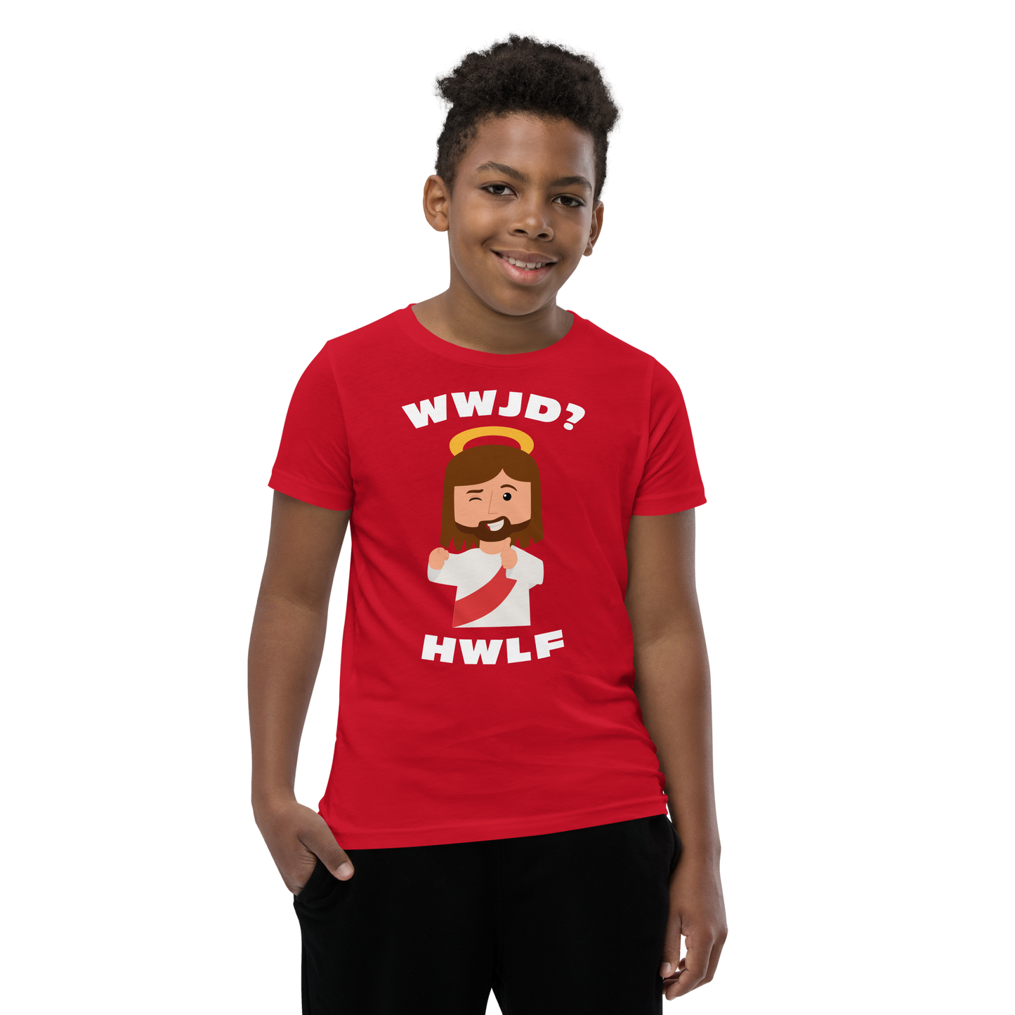 Youth Short Sleeve T-Shirt – WWJD? HWLF (10 colors)