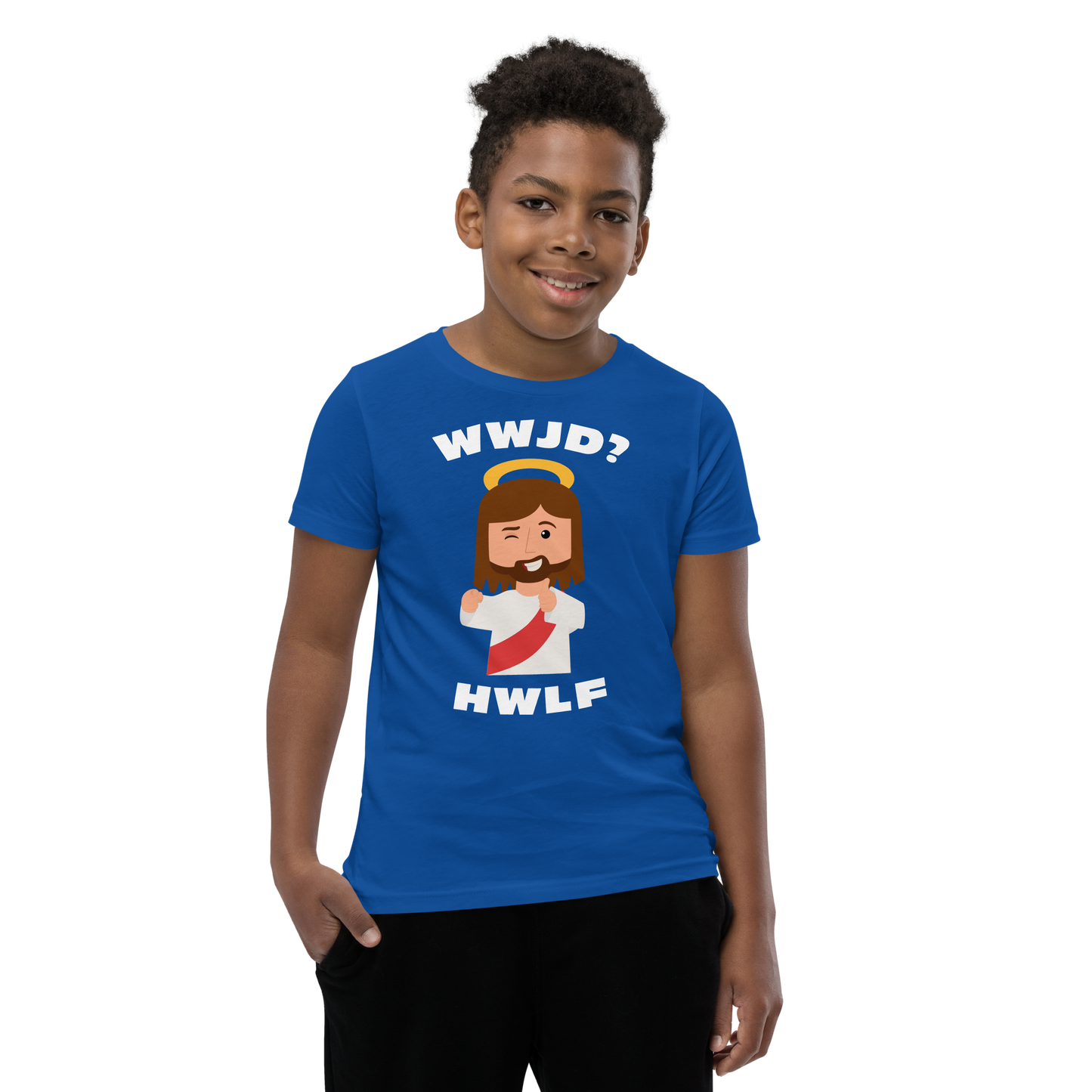 Youth Short Sleeve T-Shirt – WWJD? HWLF (10 colors)